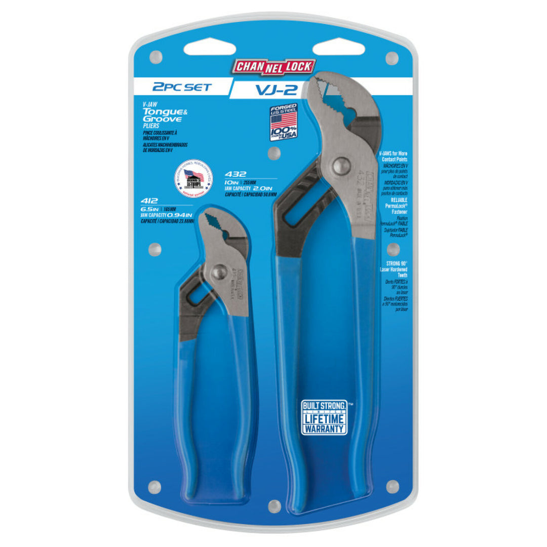 Channellock VJ-2 2PC V-Jaw Tongue & Groove Pliers Set