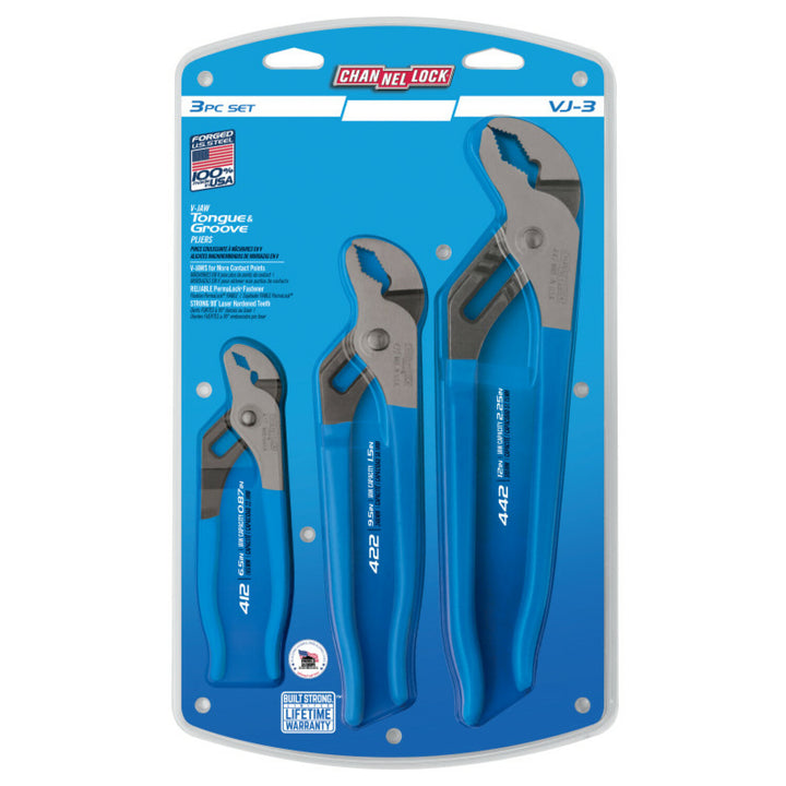 Channellock VJ-3 3PC V-Jaw Tongue & Groove Pliers Set