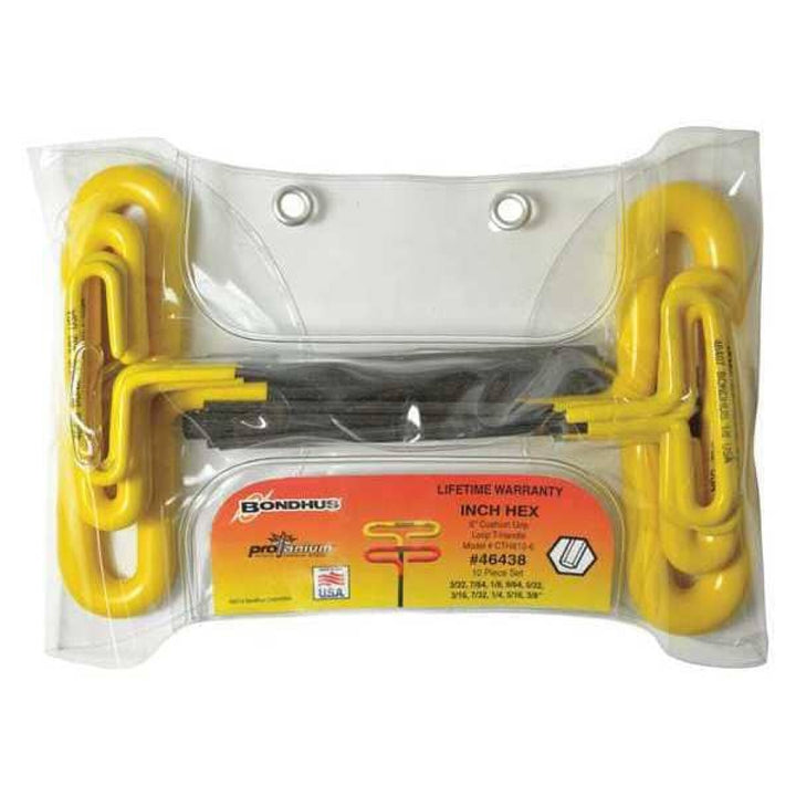 Bondhus 46438 Set 10 Loop Hex T-Handles Cushion Grip 6 Inch Length 3/32-3/8 Inch