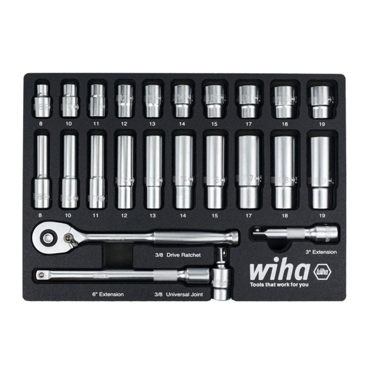 Wiha 33795 24 Piece 3/8” Drive Professional Socket Tray Set - Metric
