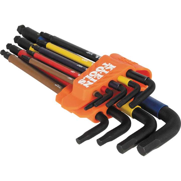 Klein Tools BLS9 Color-Coded Extra-Long L Style Hex Key Caddy Set, SAE, 9 Pc.