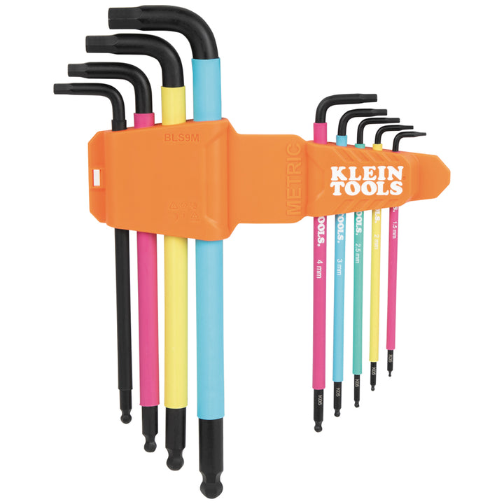 Klein Tools BLS9M Color Coded Extra-Long L Style Hex Key Caddy Set, Metric, 9 Pc.