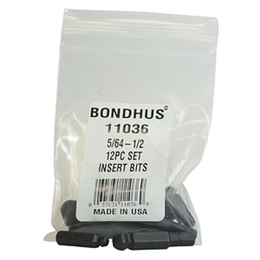 Bondhus 11036 Set of 12 Ball End Hex Insert Bits Sizes 5/64 -1/2 Inch