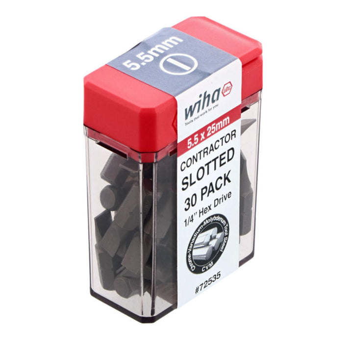 Wiha Tools 72535 Slotted Contractor Insert Bit 5.5mm x 25mm - 30 Piece