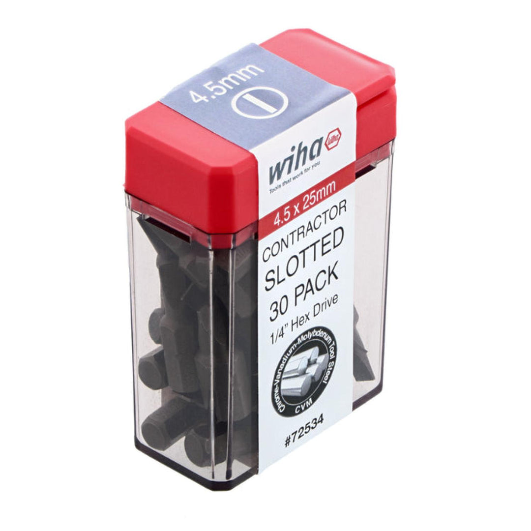 Wiha Tools 72534 Slotted Contractor Insert Bit 4.5mm x 25mm - 30 Piece