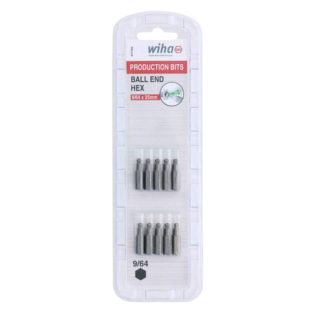 Wiha Tools 71704 9/64" x 38mm Ball End Hex Insert Bit, 10 Pack