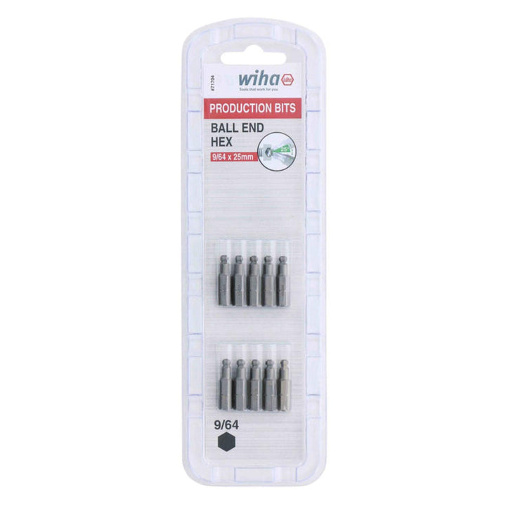 Wiha Tools 71704 9/64" x 38mm Ball End Hex Insert Bit, 10 Pack