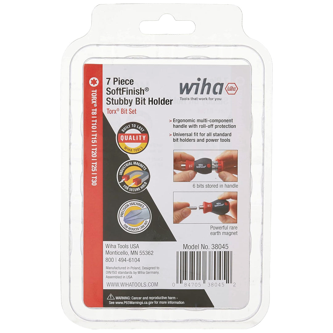 Wiha Tools 38045  6-in-1 Stubby Bit Holder, TORX Set