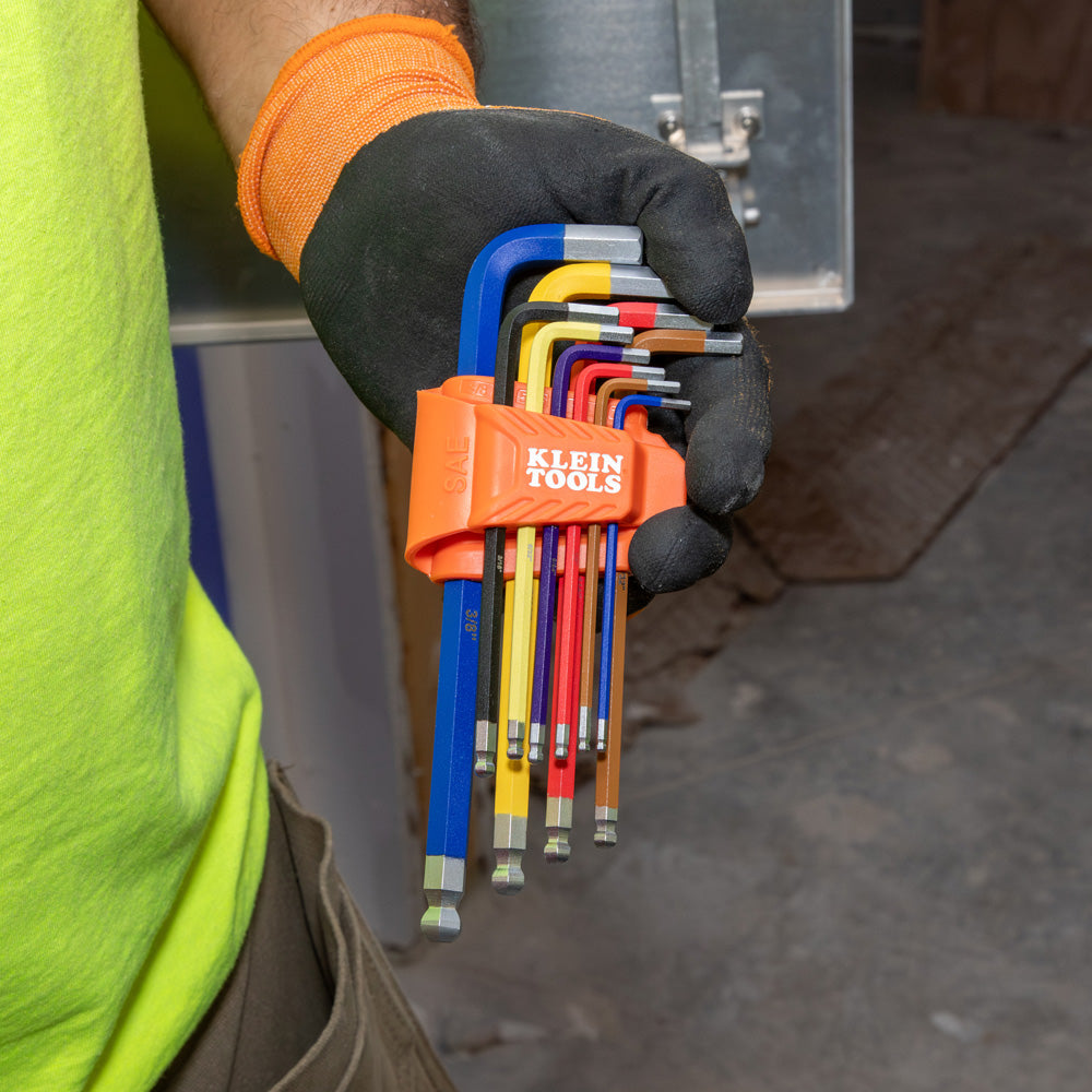 Klein Tools CBLS10 Powder Coated Long Ball-End Hex Key Set, SAE, 10 Pc.