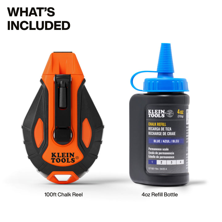 Klein Tools CHLK100S Smooth Retractable Chalk Reel, 100-Foot, with Blue Chalk Refill