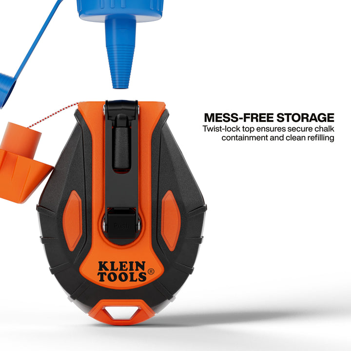 Klein Tools CHLK100S Smooth Retractable Chalk Reel, 100-Foot, with Blue Chalk Refill