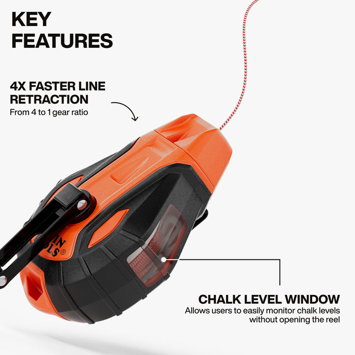 Klein Tools CHLK50S Smooth Retractable Chalk Reel, 50-Foot