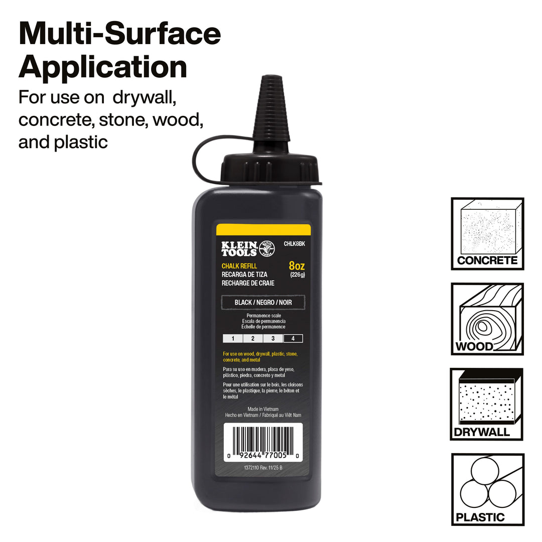 Klein Tools CHLK8BK Chalk Refill, Black, 8-Ounce