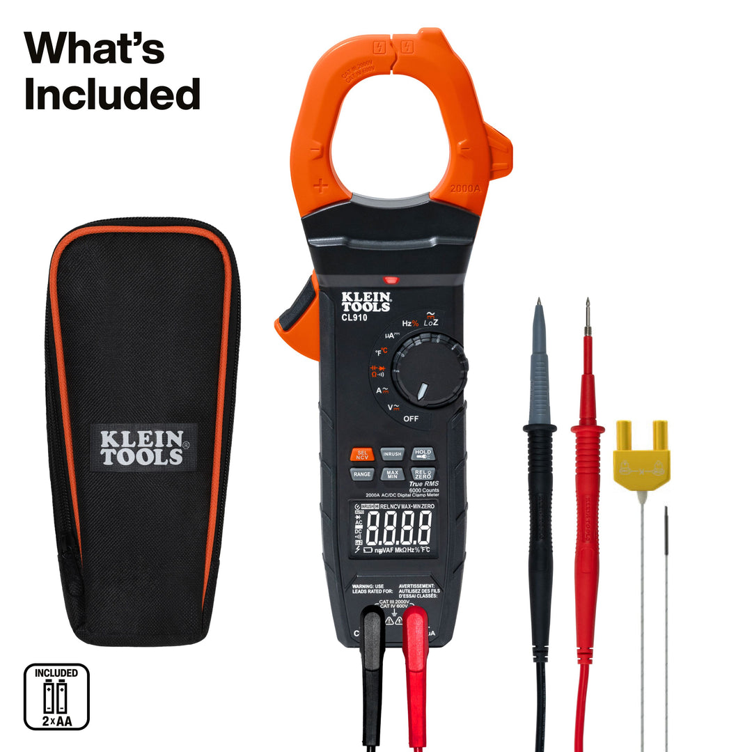 Klein Tools CL910 2000A AC/DC Auto-Ranging TRMS Clamp Meter with Worklight