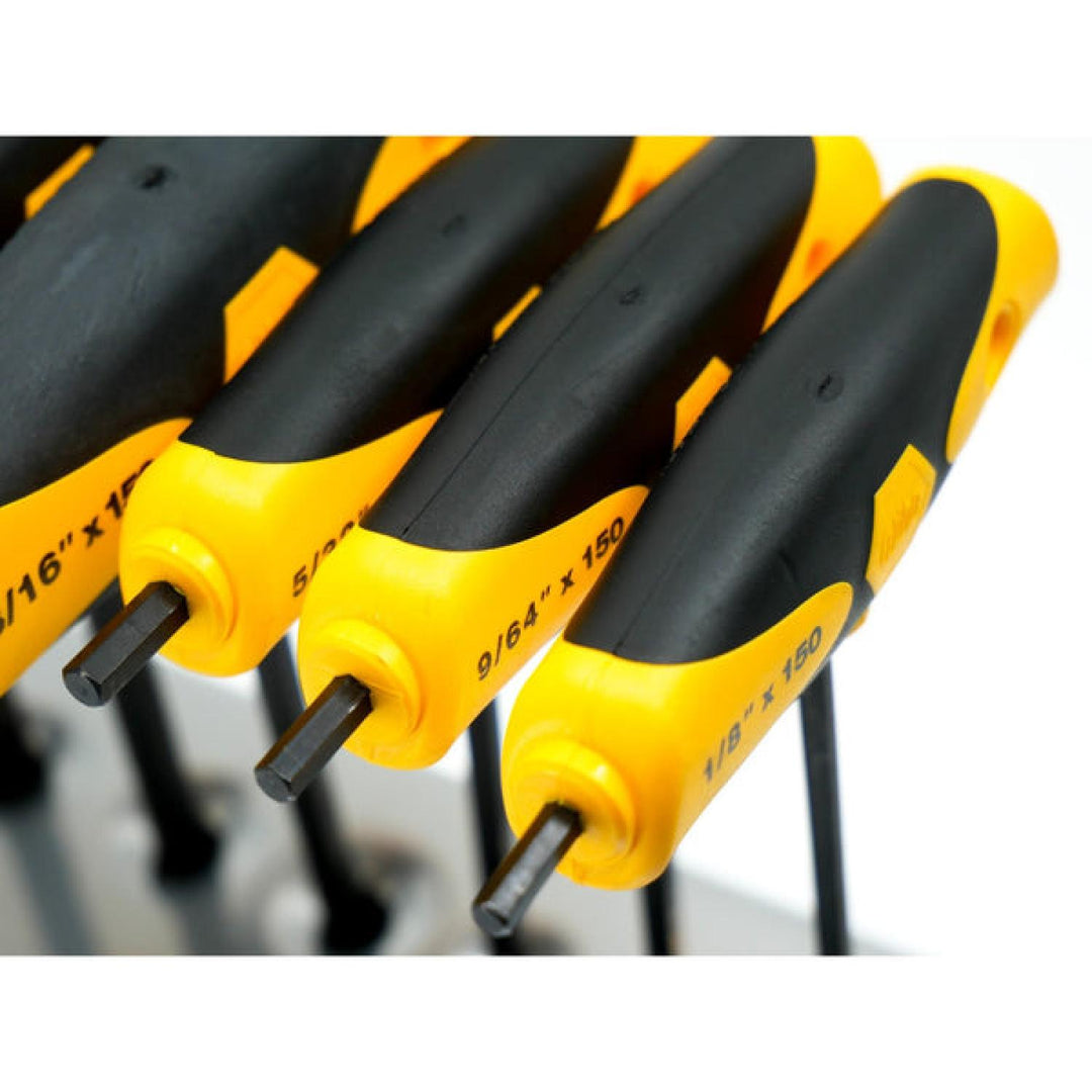 Wiha Tools 33499 Soft Grip Dual Drive Ball End Hex T-Handle Inch Black Finish 8 Piece Set in Metal Stand