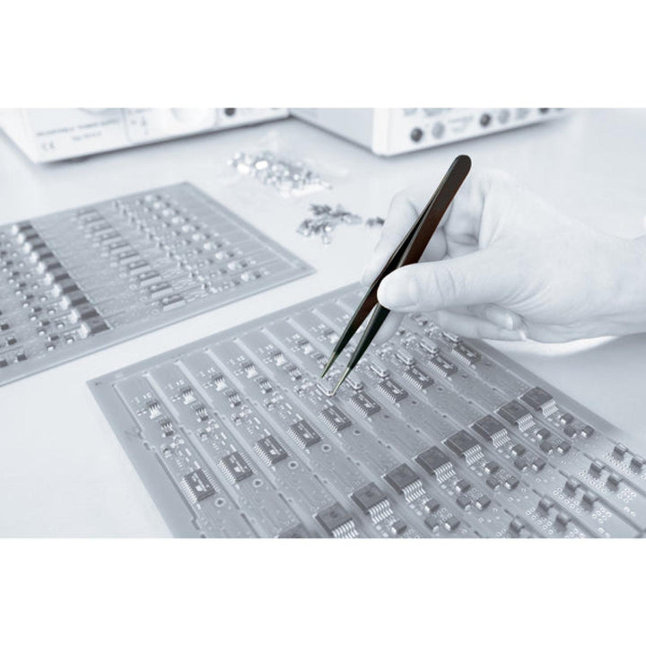 Wiha Tools 44505 ESD Tweezers, Flat Round Tip Smooth Sides