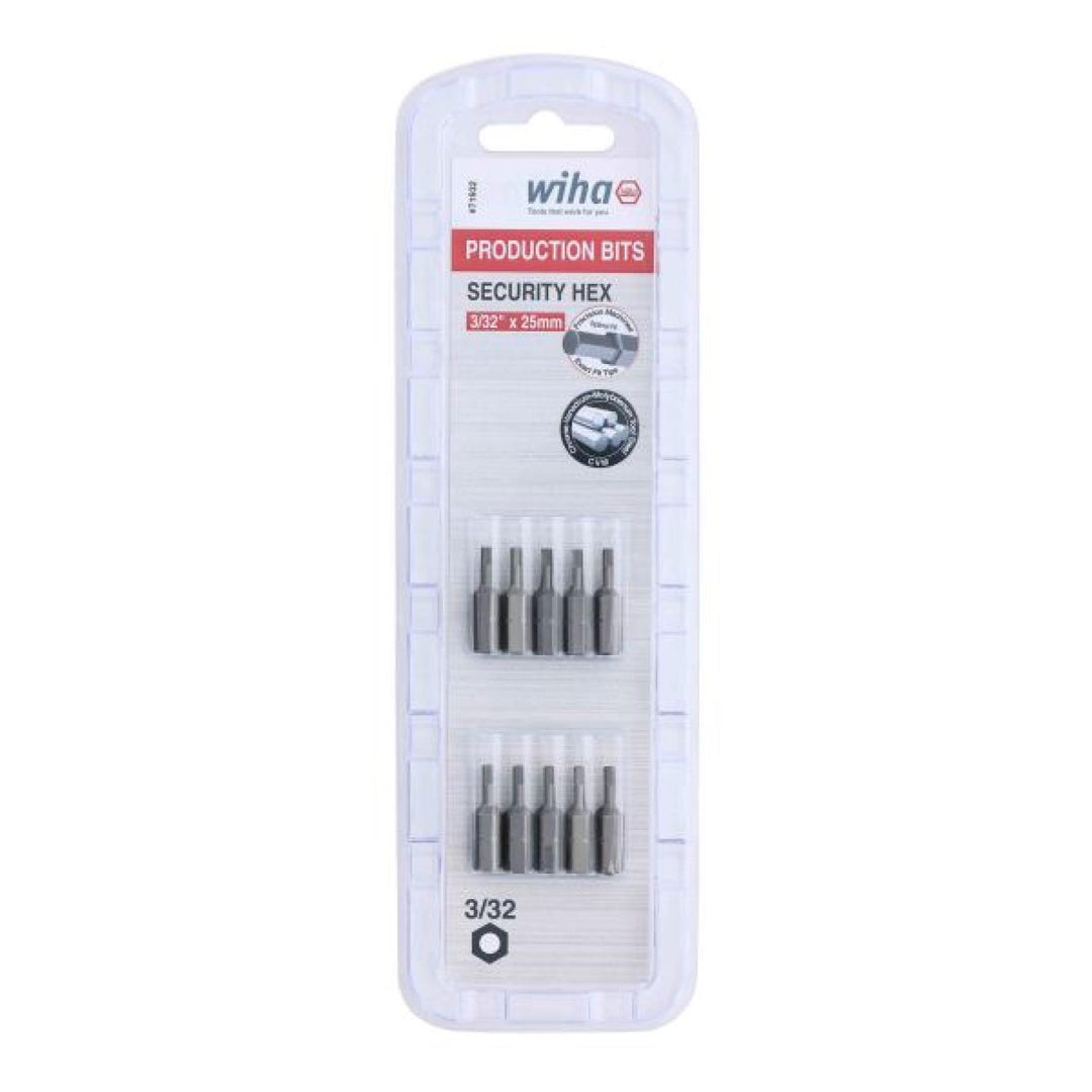 Wiha Tools 71932 Security Hex Insert Bit, 3/32" x 25 mm, 10 Pk.