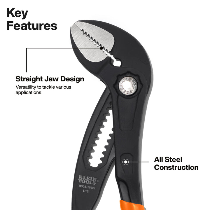 Klein Tools D50510BS Straight Jaw Quick-Adjust Pump Pliers, 10-Inch