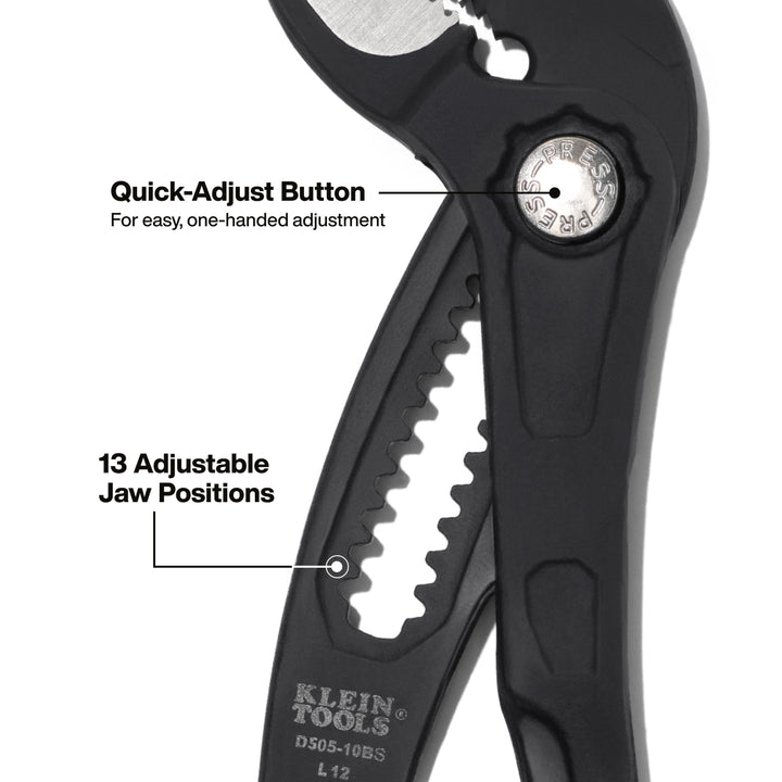 Klein Tools D50510BS Straight Jaw Quick-Adjust Pump Pliers, 10-Inch