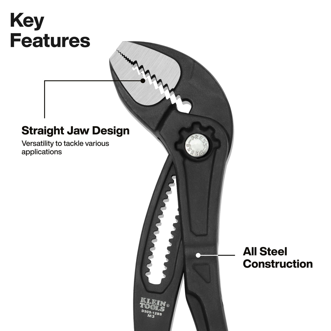 Klein Tools D50512BS Straight Jaw Quick-Adjust Pump Pliers, 12-Inch
