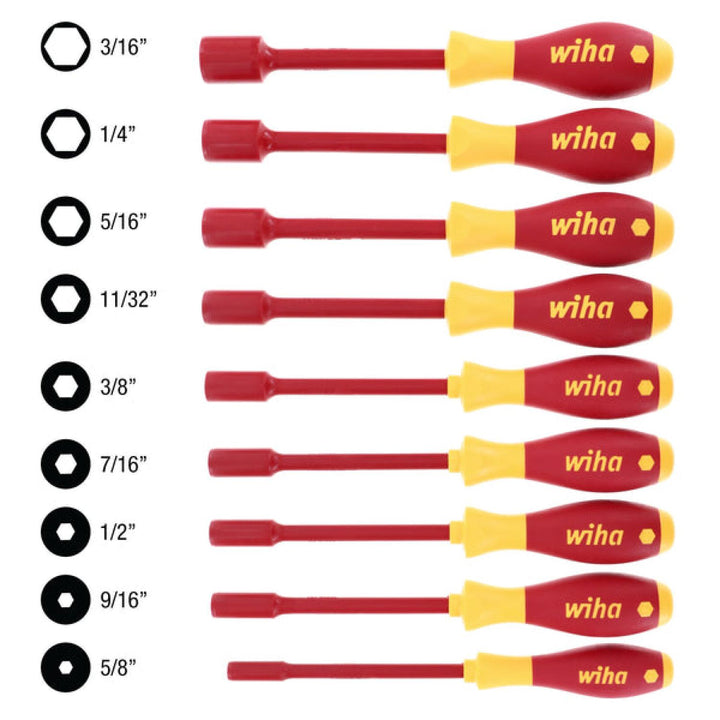 Wiha Tools 32288 Insulated Inch Nut Driver Set w/ Roll-Up Pouch, 9 Pc.