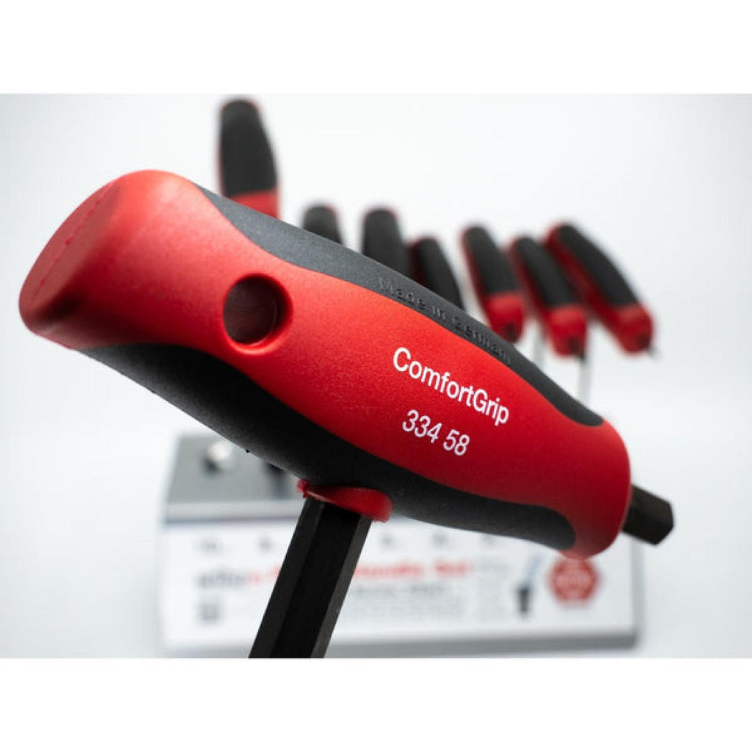 Wiha Tools 33489 Soft Grip Dual Drive Ball End Hex Metric Black Finish T-Handle Drivers, 8 Pc. Set in Metal Stand