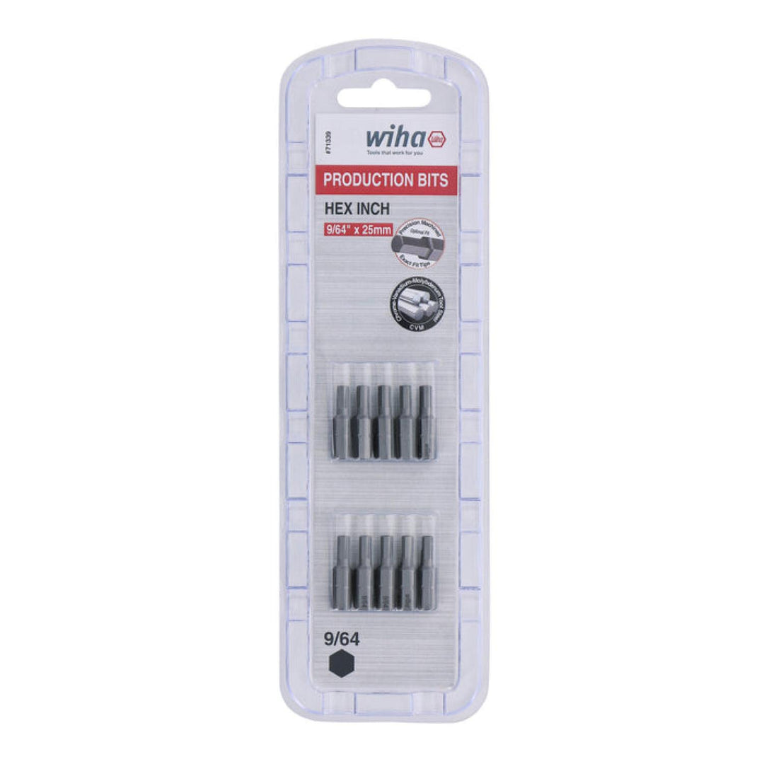 Wiha Tools 71339 Hex Inch Insert Bits, 9/64" x 25 mm, 10 Pk.