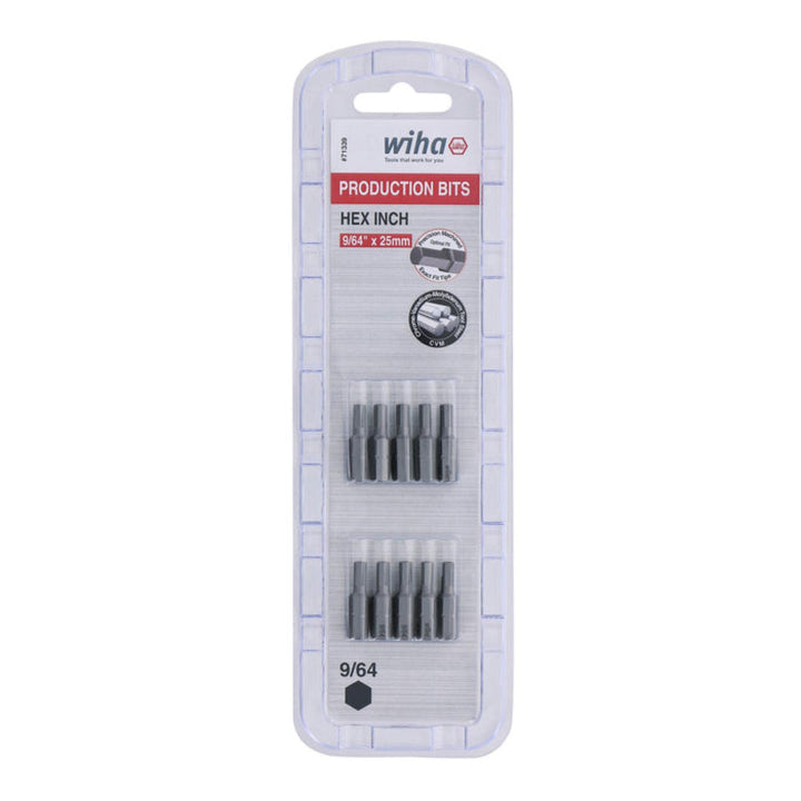 Wiha Tools 71339 Hex Inch Insert Bits, 9/64" x 25 mm, 10 Pk.