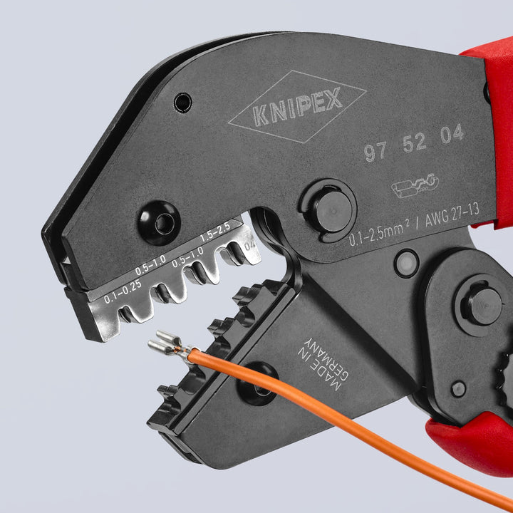 Knipex 97 52 04 10" Crimping Pliers For Non-Insulated Open Plug-Type Connectors (Plug Width 2.8 and 4.8 mm)