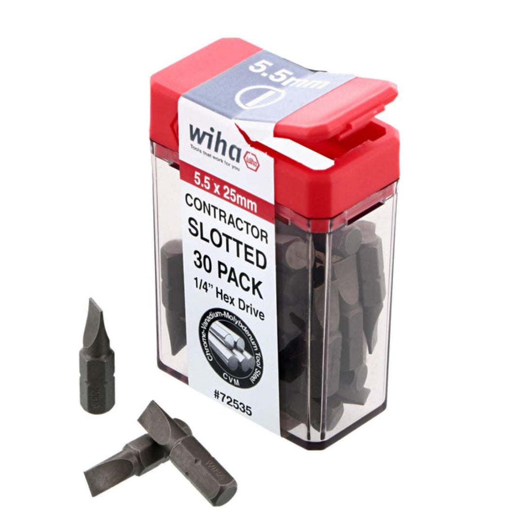 Wiha Tools 72535 Slotted Contractor Insert Bit 5.5mm x 25mm - 30 Piece