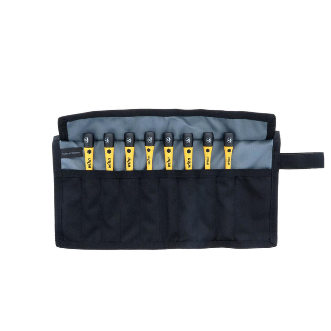 Wiha Tools 27396 8 Piece ESD Safe Slotted and Phillips Screwdriver Set with Canvas Roll Pouch