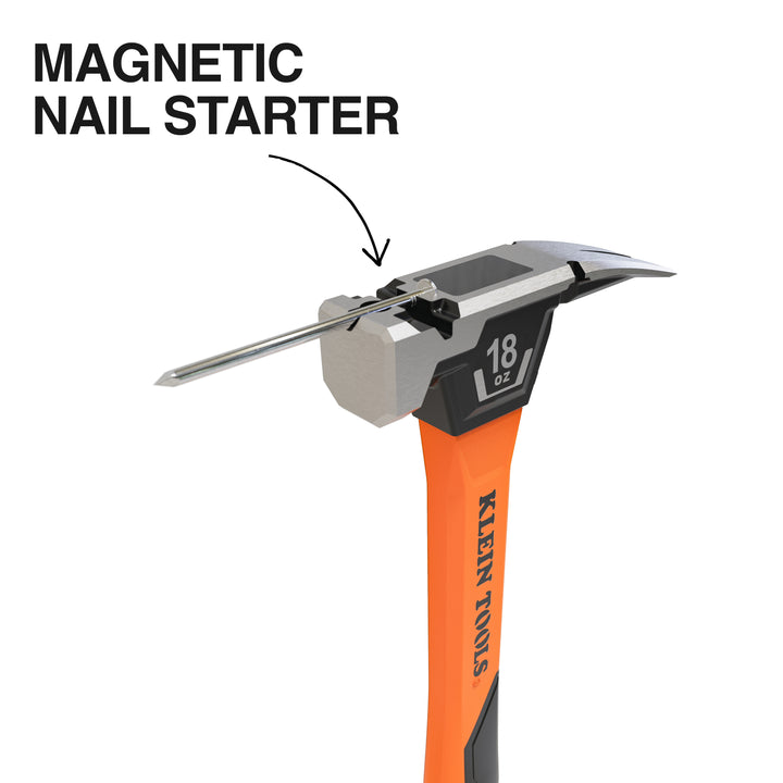 Klein Tools H80918 Smooth Face Fiberglass Hammer, 18-Ounce