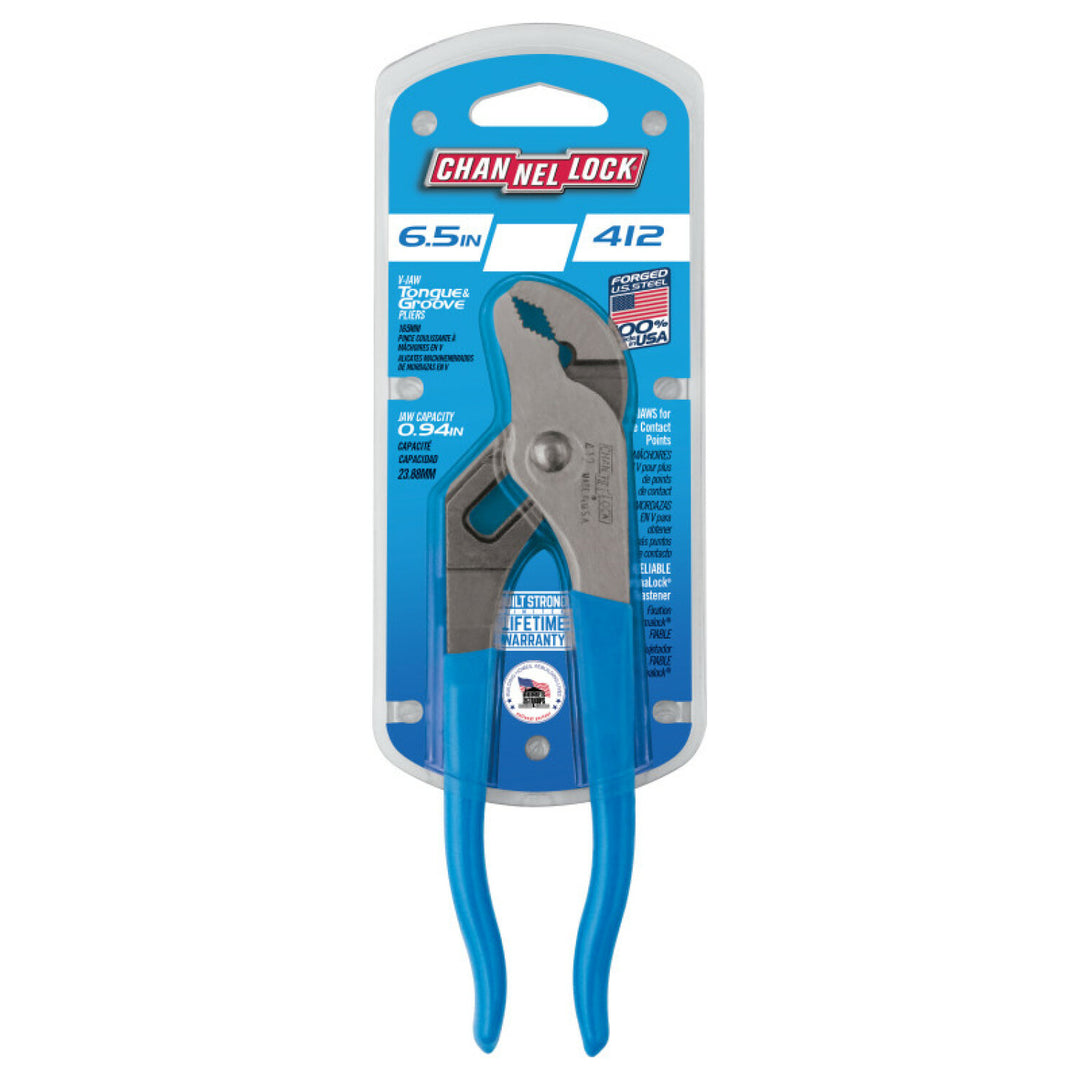 Channellock 412 6.5-Inch V-Jaw Tongue & Groove Pliers