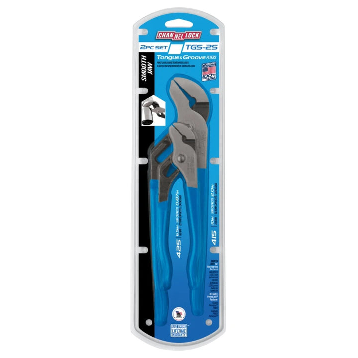Channellock TGS-2S 2 pc. Smooth Jaw Tongue & Groove Pliers Set