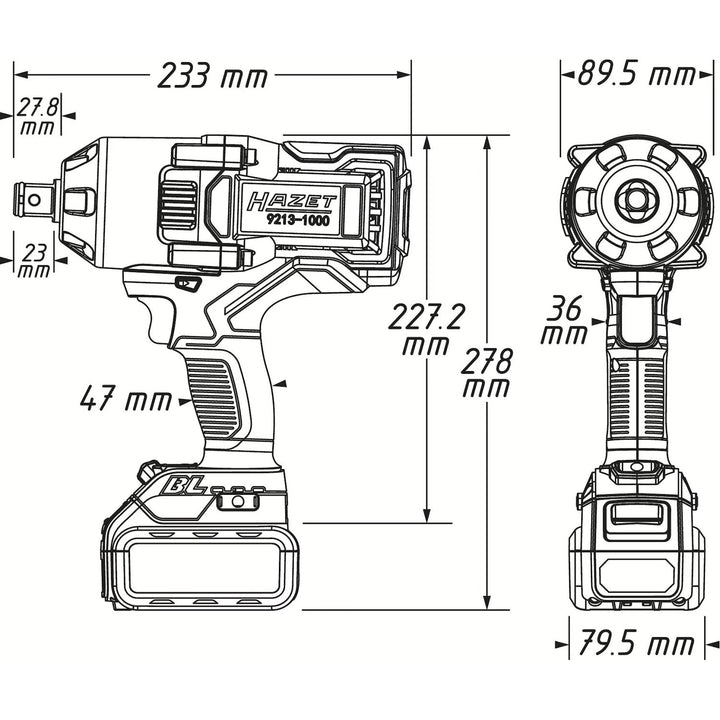 Hazet 9213-1000LB/4 4-Pieces Loosening Torque Maximum: 1400 Nm ∙ 3/4 inch Square Solid ∙ L-Boxx Cordless impact wrench