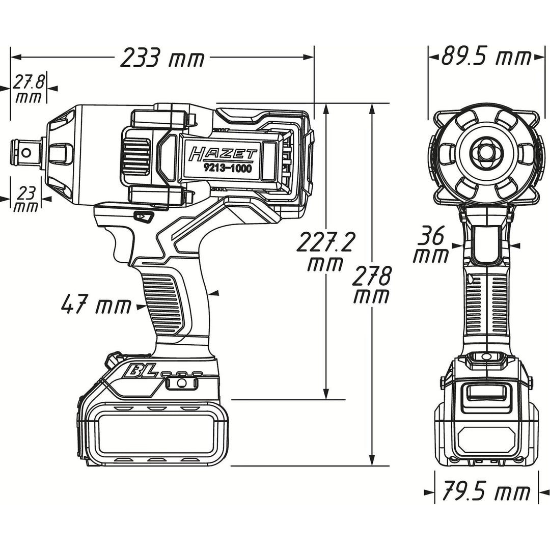 Hazet 9213-1000LB/3 3/4 Inch (20 mm) Square Solid Cordless Impact wrench ∙ 1400 Nm