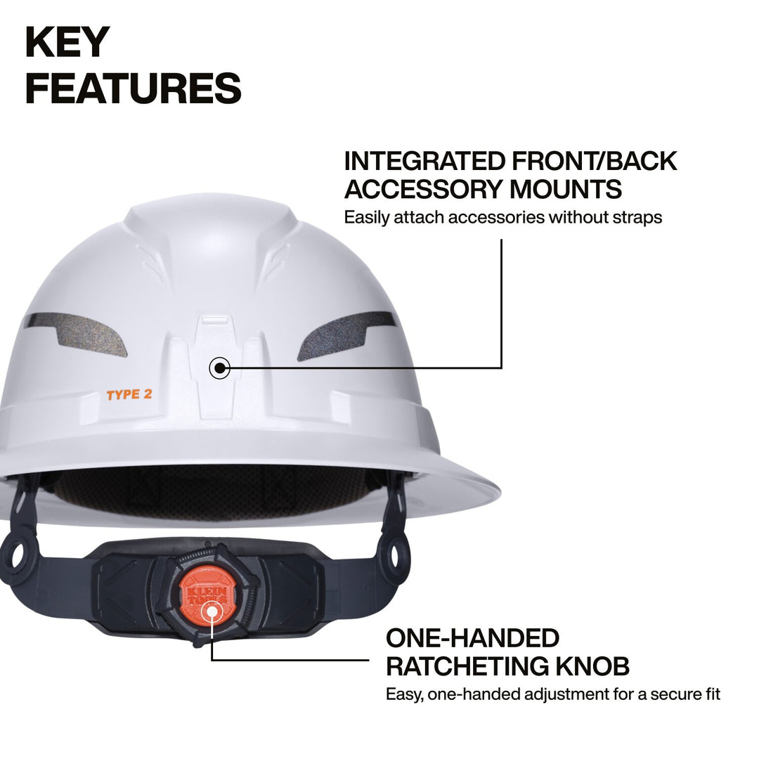 Klein Tools 60489T2 Class E Type-2 Hard Hat, Non-Vented Full Brim Style with Strap, Yellow