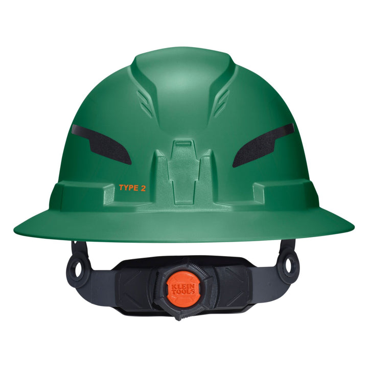 Klein Tools 60940T2 Class E Type-2 Hard Hat, Non-Vented Full Brim Style with Strap, Green