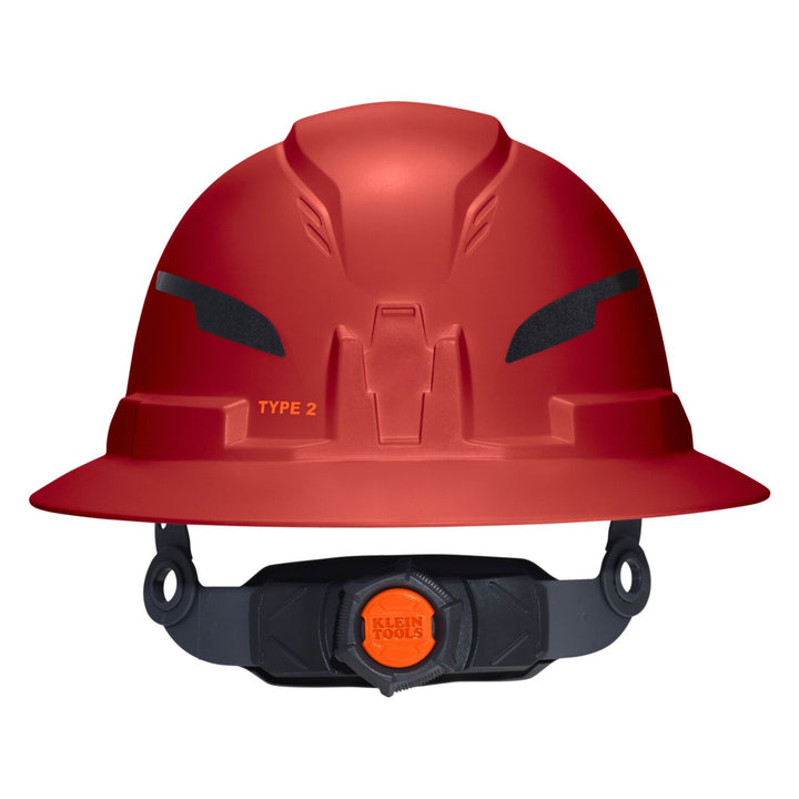 Klein Tools 60920T2 Class E Type-2 Hard Hat, Non-Vented Full Brim Style with Strap, Red