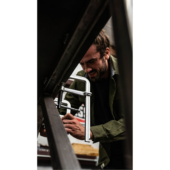 Bessey GS25K Clamp, welding, F-style, crimped on swivel pad, 10 In. x 4.75 In., 1000 lb