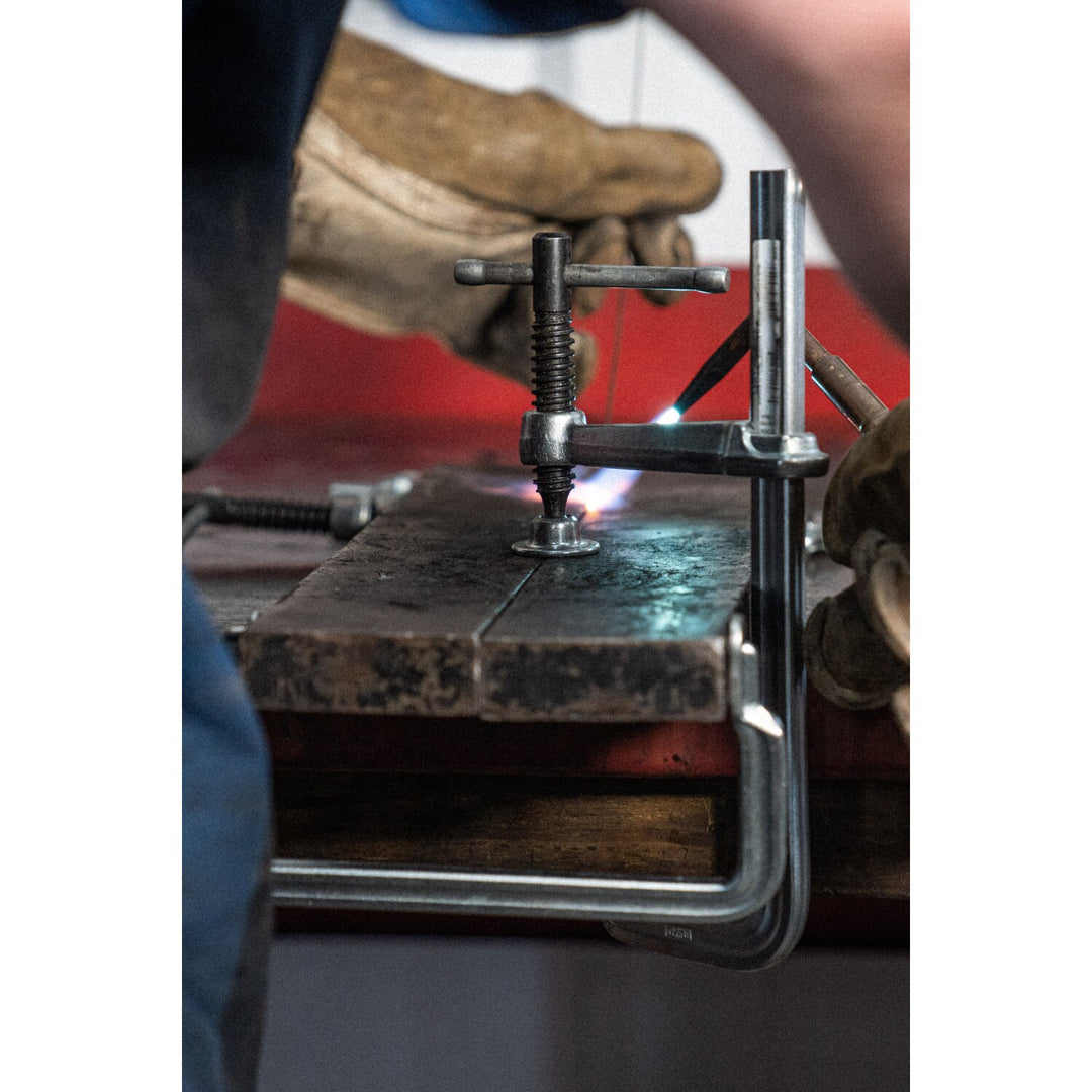 Bessey GS16K Clamp, welding, F-style, crimped on swivel pad, 6 In. x 3.125 In., 550 lb