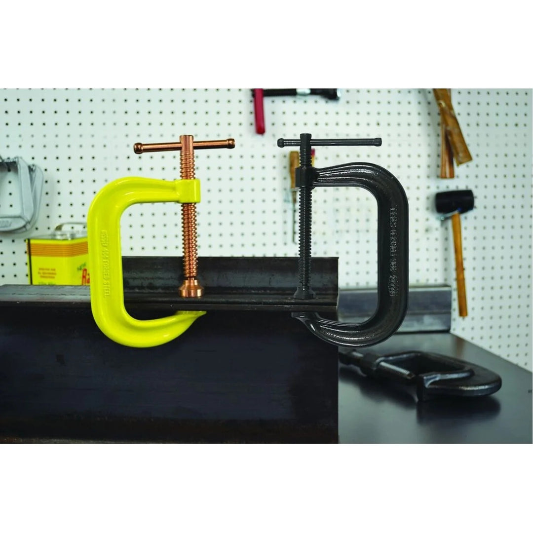 Bessey CDF408CHV C-clamp, drop forged, copper spindle, Hi Vis frame, 8 In. x 4 1/2 In., 6900 lb