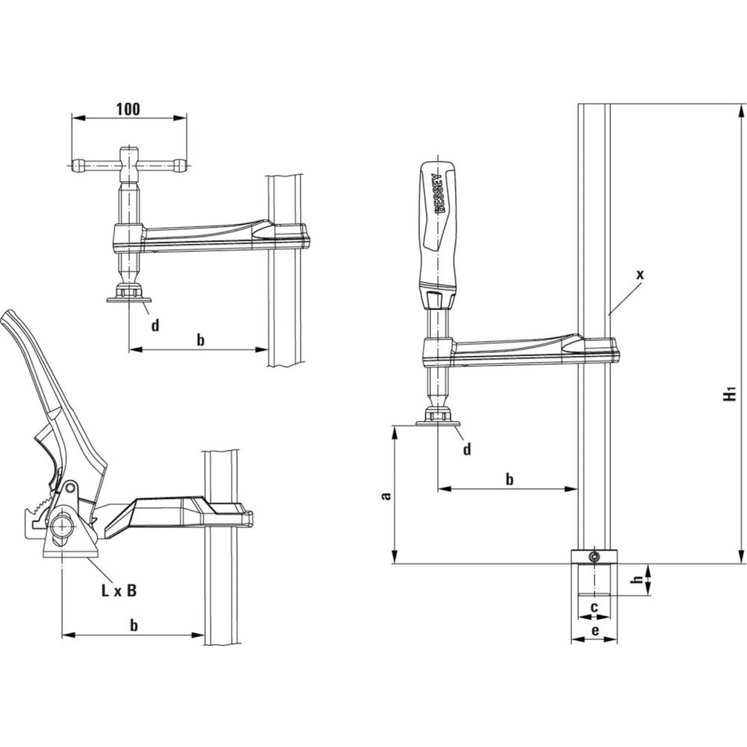 Bessey TW28-30-14K Table Clamp, 12 x 5.5, T-bar, std pad