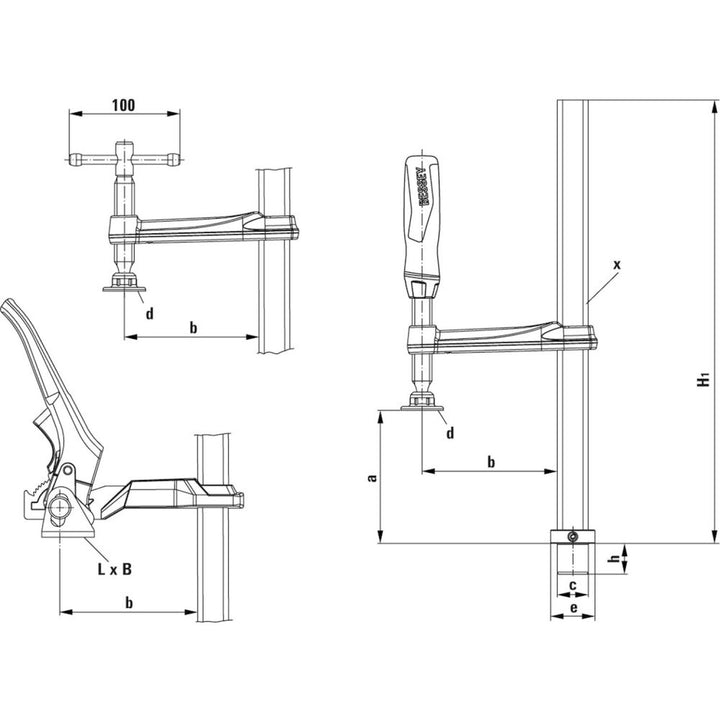 Bessey TW16-20-10H Table Clamp, 8 x 4, lever, 16 mm