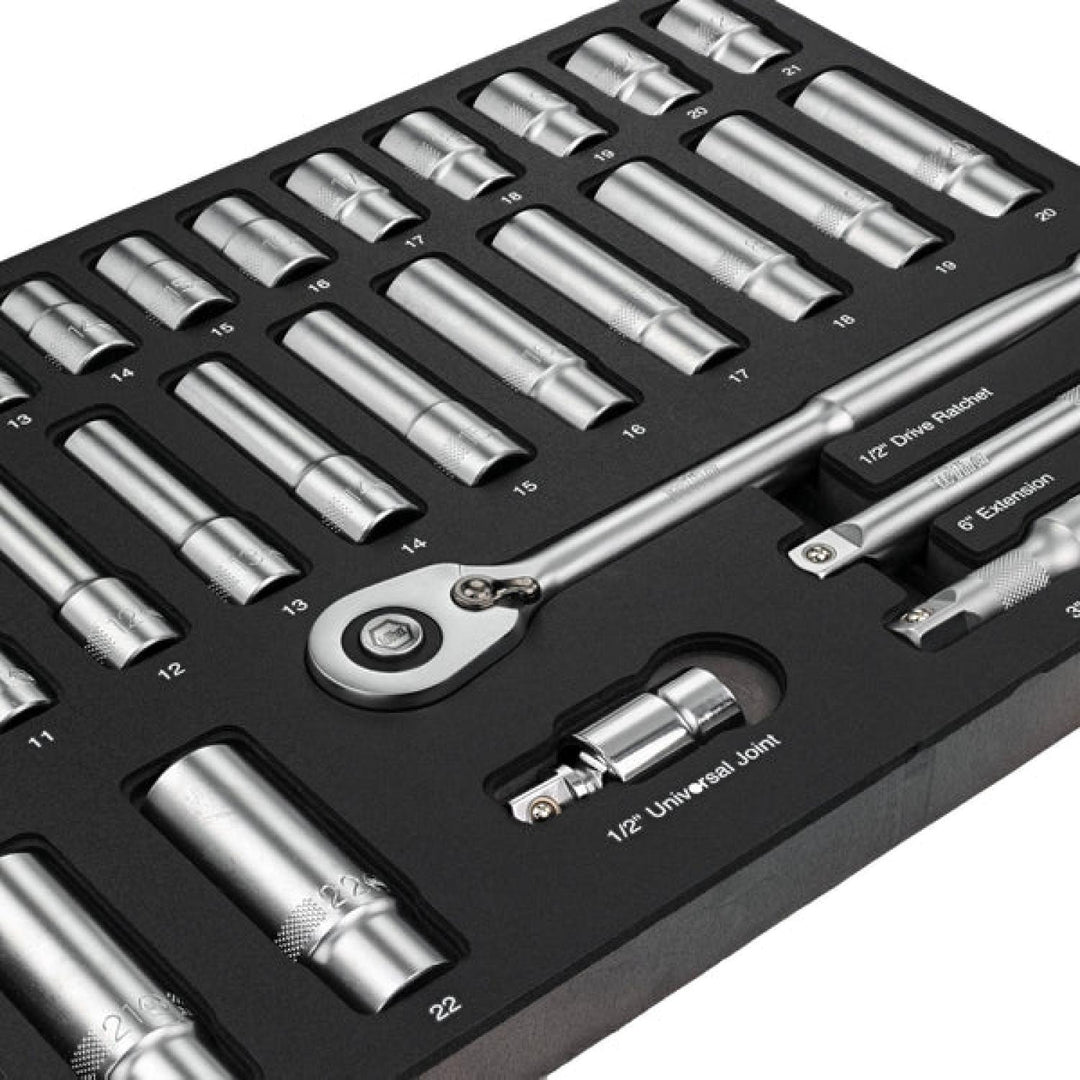 Wiha 33895 29 Piece 1/2" Drive Professional Standard and Deep Socket Tray Set - Metric