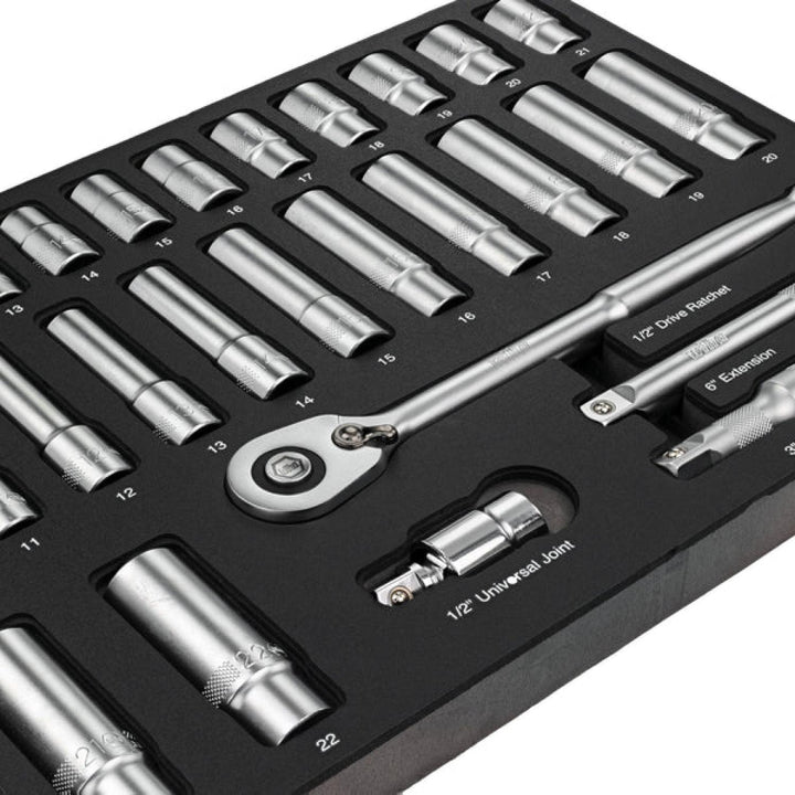 Wiha 33895 29 Piece 1/2" Drive Professional Standard and Deep Socket Tray Set - Metric