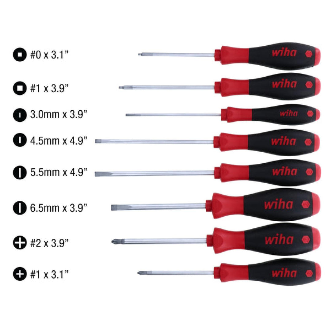 Wiha Tools 30289 8 Piece SoftFinish Slotted and Phillips and Square Screwdriver Set