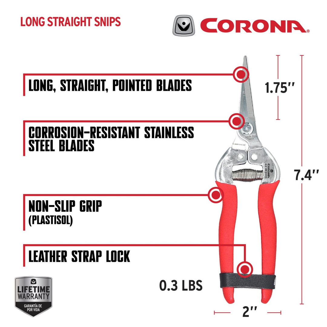 CORONA-AG 4930SS · Long Straight Snips - Stainless Steel, 1¾ Inch