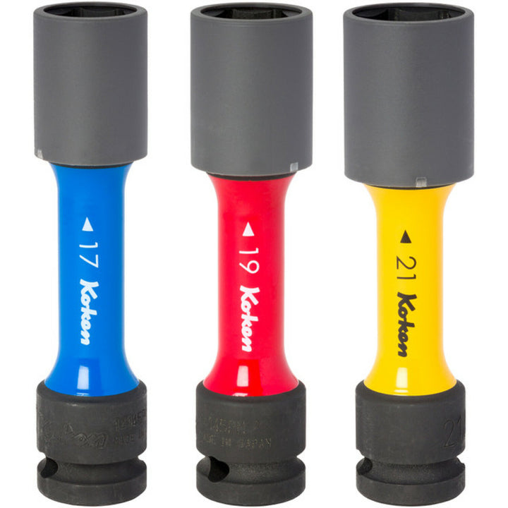 Ko-Ken  14201M  Wheel Nut Socket Set 17-21mm 6 Point 110mm Color coded 3 pieces 1/2 Sq. Drive