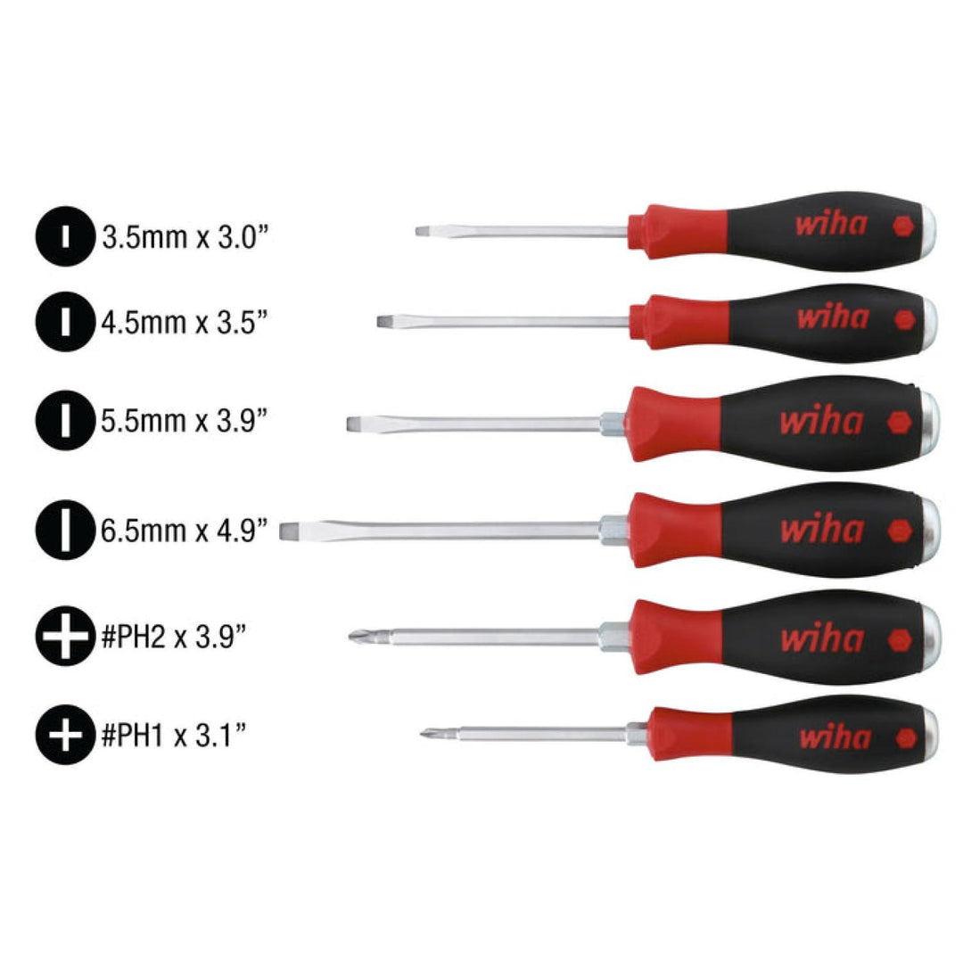 Wiha Tools 53096 SoftFinish Extra Heavy Duty Slotted/Phillips 6 Piece Set